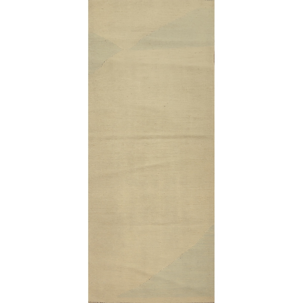 Hand Woven Oriental 100% Wool Carpet Southwestern Modern Beige & Ivories Kilim Runner Rug - 5' 9'' X 2' 2''