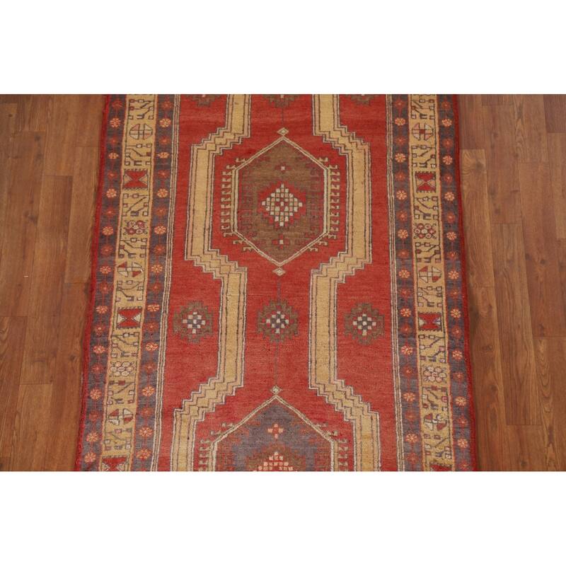 Vegetable Dye Ardebil Persian Runner Rug Hand-knotted Wool Carpet - 3'3"x 12'8"