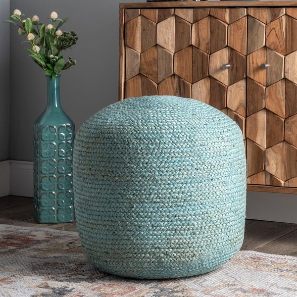 nuLOOM Bristol Braided Solid Jute Ottoman Pouf Green