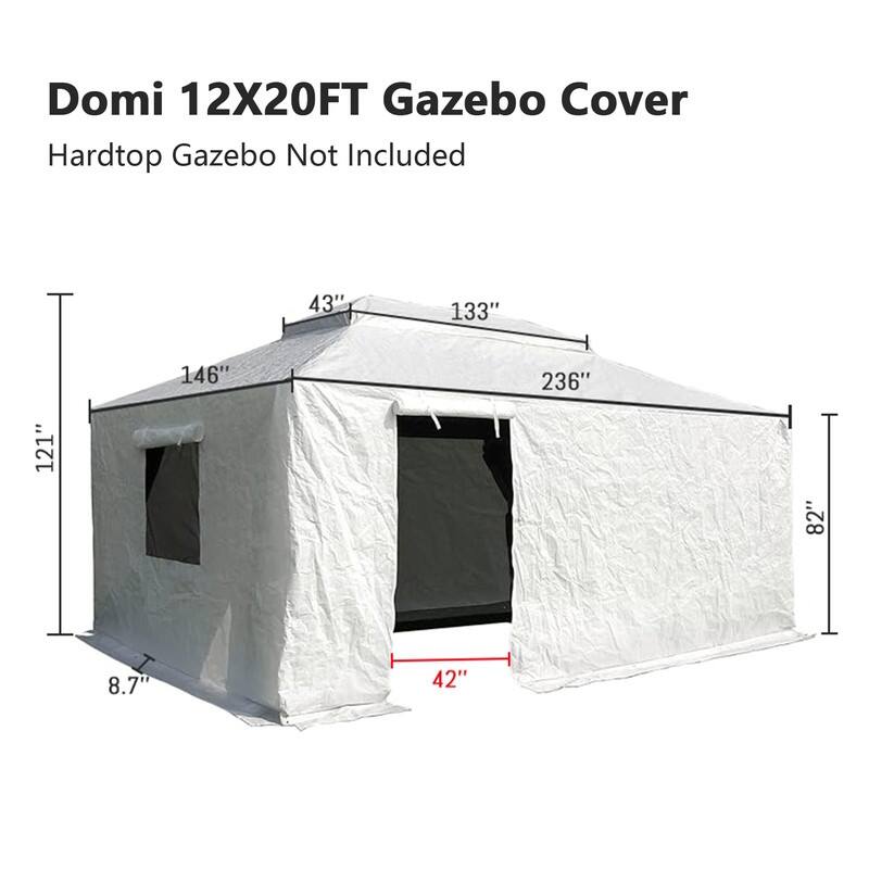 Domi 8' x 8' Universal Winter Gazebo Cover, All Season Waterproof Enclosed Cover with Sidewalls & Ventilated Mesh Windows, White