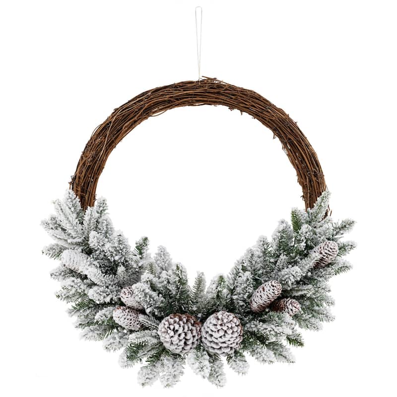 Costway 1/2 PCS 24 Inch Christmas Wreath with 65 Branch Tips 8 Natural