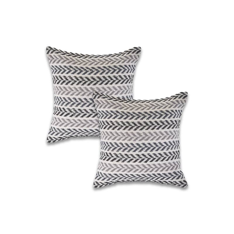 Handwoven Coastal Chevron Throw Pillows - 18" - Gray and Black - Set of 2