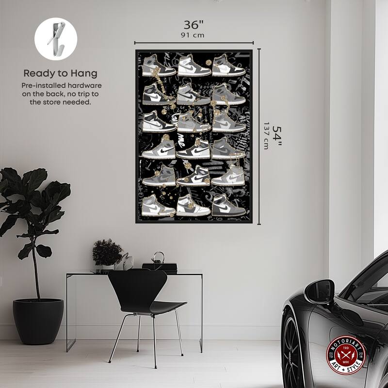 Notoriart Black And White Sneaker Collection Framed Sneaker 1 Piece Canvas Wall Art
