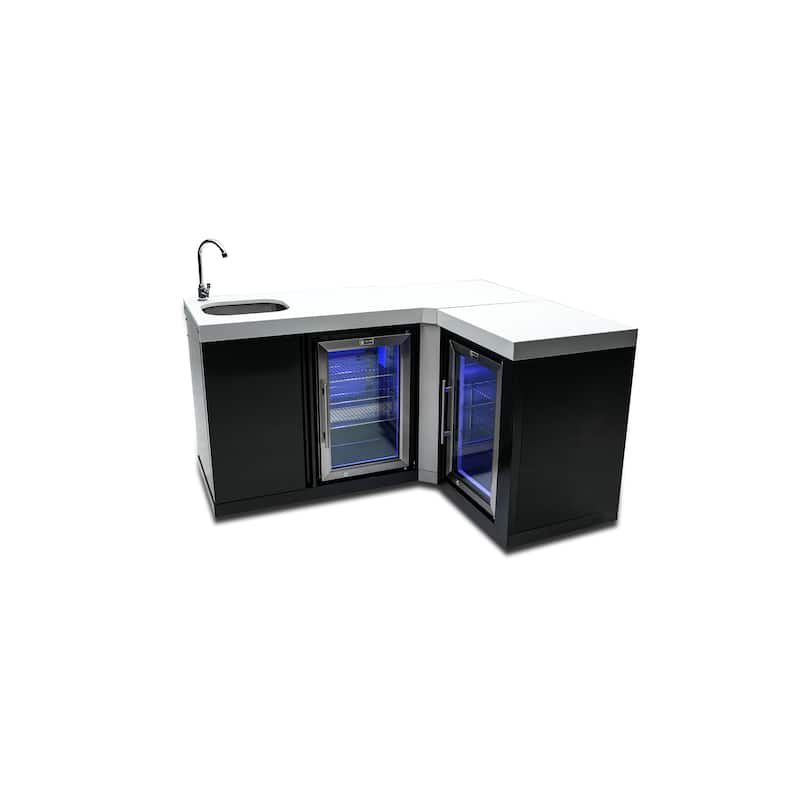 Mont Alpi MA-BEVBSS90FC 3-Piece Black Stainless Steel Modular Outdoor Kitchen Island Bar + Beverage Center + Granite Countertops