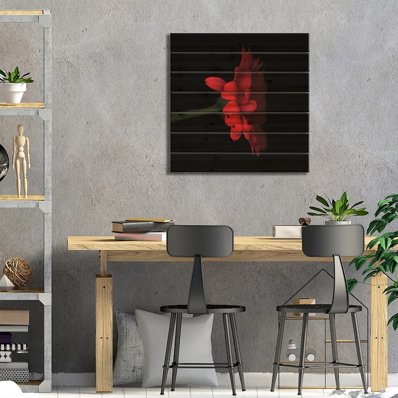 Gerbera Red V Print On Wood by Magda Indigo - Multi-Color