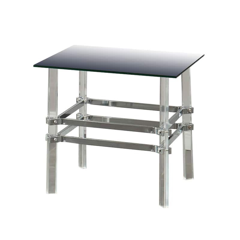 Square Glass and Metal End Table with Tubular Legs, Silver and Clear - Glass