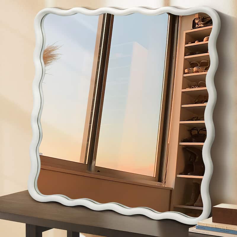 36 in. W x 36 in. H Square Wood Framed Wavy Wall Mirror