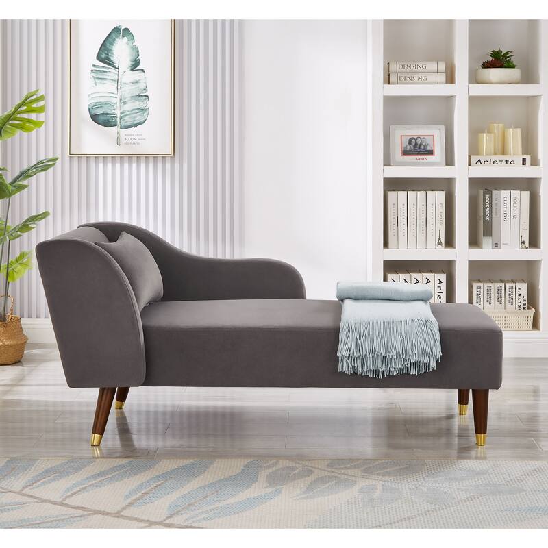 Modern 58.3" Velvet Upholstered Chaise Lounge Chair with Solid Wood Legs