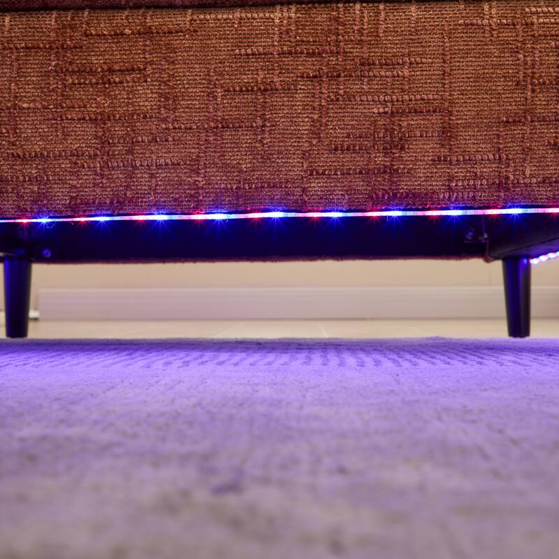 Modern Style Chenille 2-Seater Wood-Legged Sofa With Led Light, Usb Charging Port And Storage Bag Living Room Bedroom Study Room