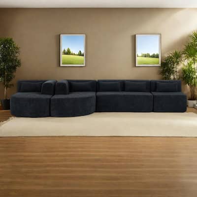 143.7" Polyester Upholstered Sectional Sofa, Two Chaise Lounges with Five Back Pillows