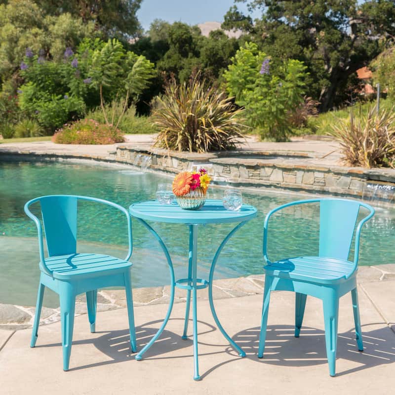 Roomfitters 3-Piece Metal Bistro Set, Outdoor Patio Table and Chairs for Garden, Balcony or Deck - Blue