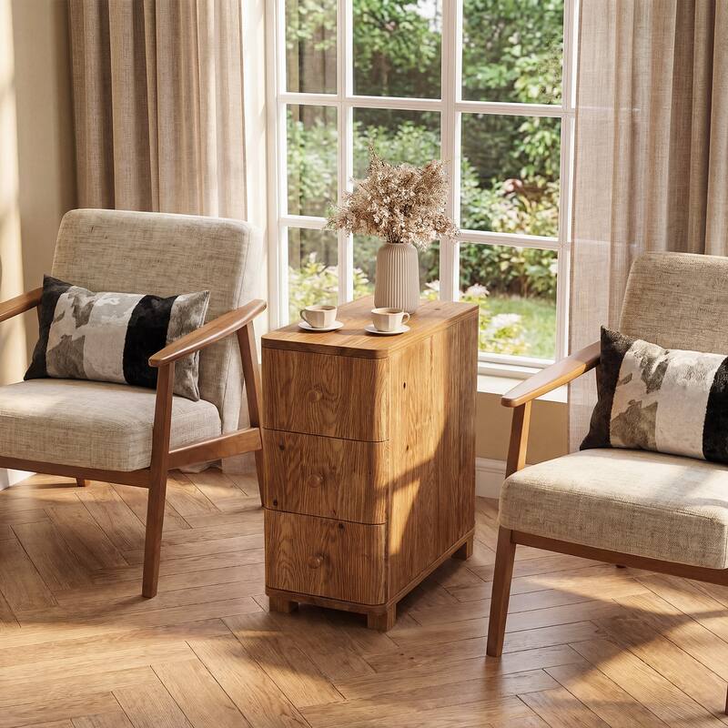 Solid Wood End Table with 3 Drawers