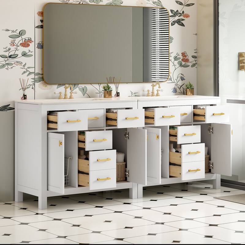 72'' Freestanding Bathroom Vanity Set with White Integrated Ceramic Sink - 72'' x 18.3'' x 34.02''