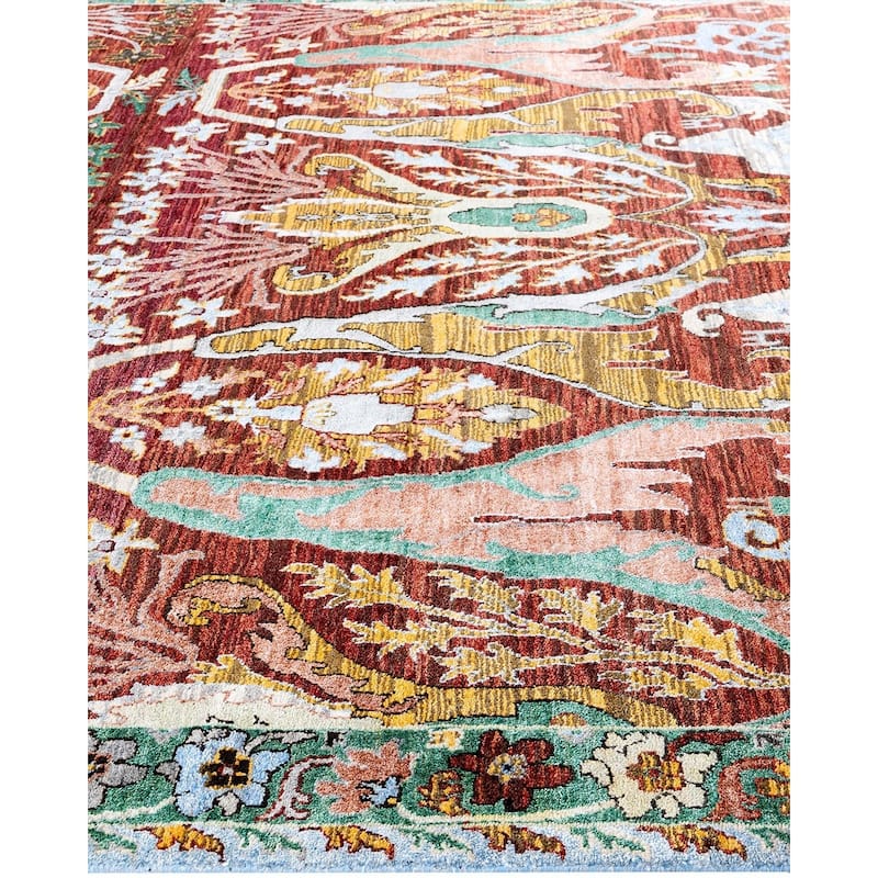Ikat One-of-a-Kind Hand-Knotted Area Rug, Red - 9' 1" x 12' 4"