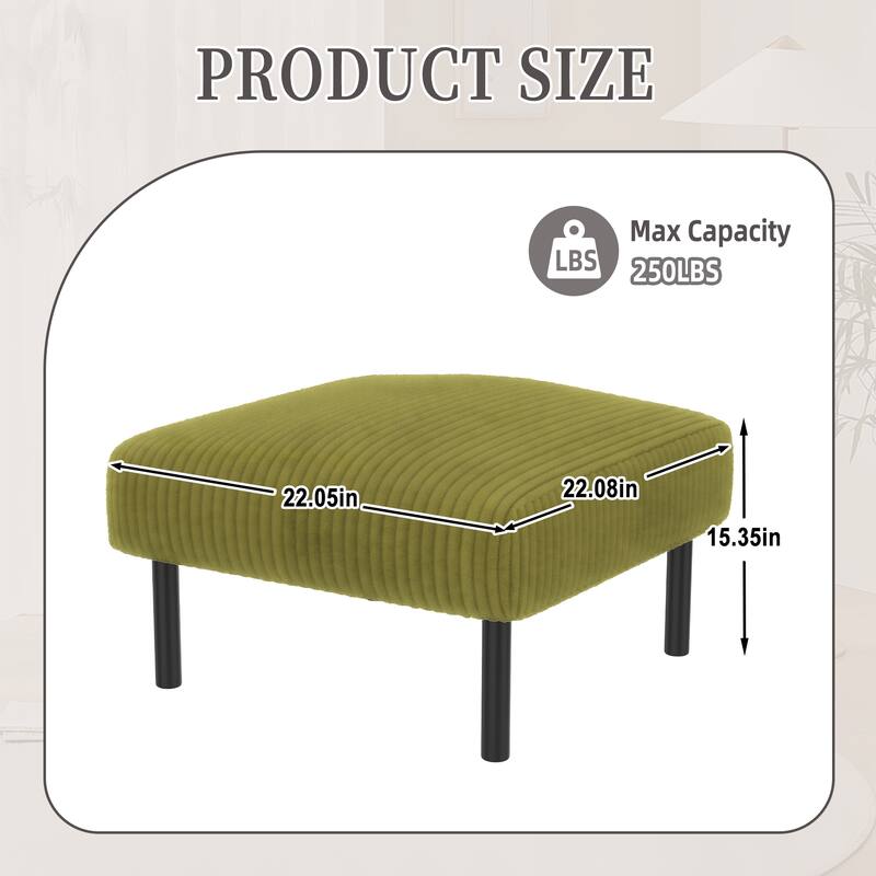 HOMEFUN Corduroy Upholstered Mid-century Modern Square Wood Frame Ottoman with Soft Padded Seat