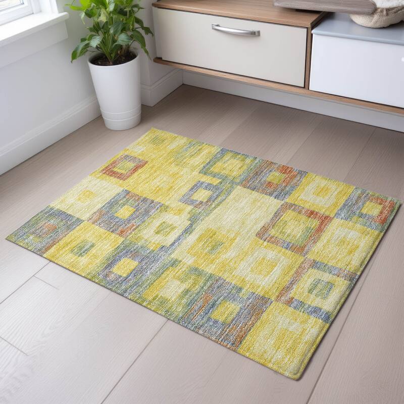 Premium Washable Super Soft Blocky Contemporary Mayfield Rug - Yellow - 1'8" x 2'6"