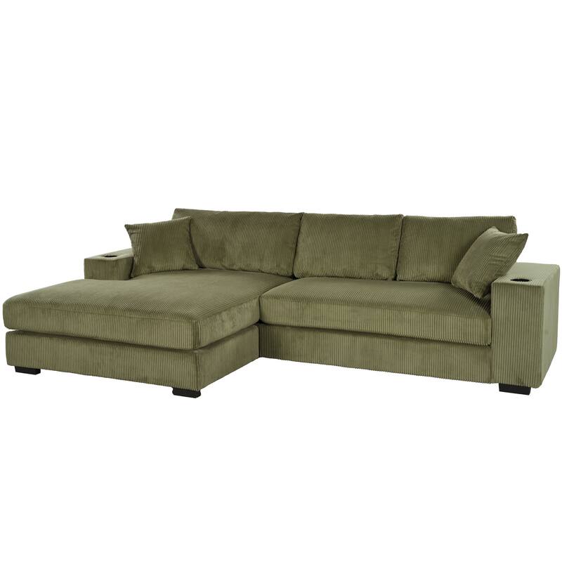 Luxurious Large Sectional Sofa with Thick Cushions, Lounge, Built-in Cup Holders & Charging Ports