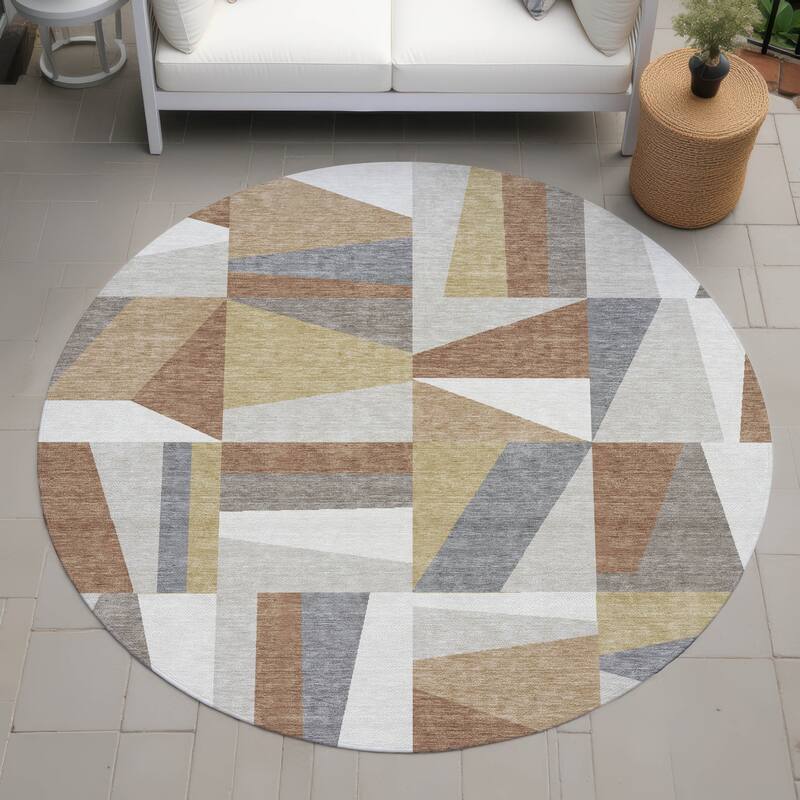 Machine Washable Indoor/ Outdoor Contemporry Mosaic Chantille Rug - Beige - 8' x 8'