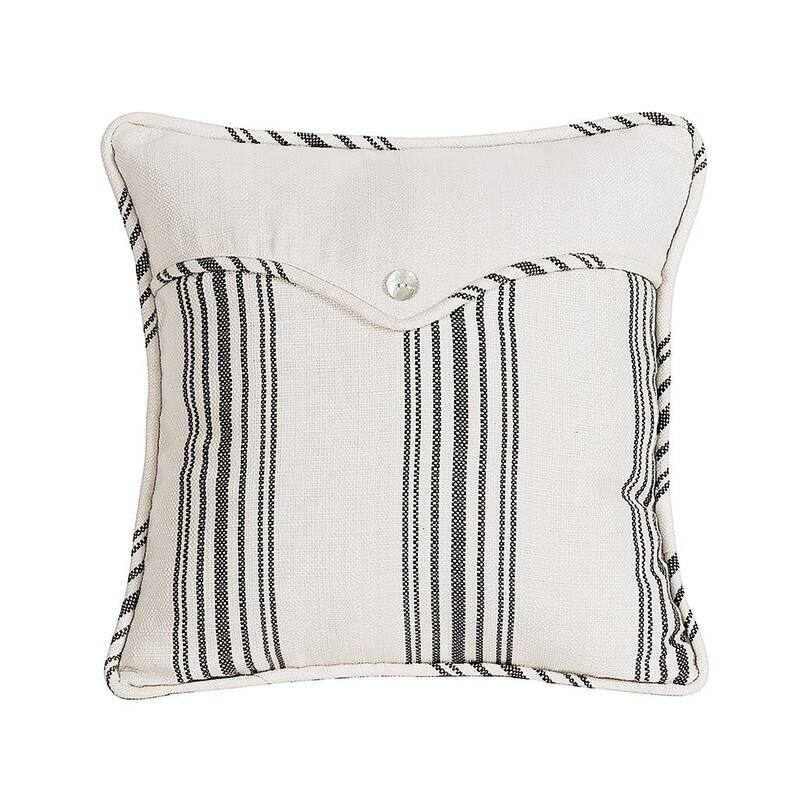 HiEnd Accents Prescott Striped Linen Weave Piped Edge Envelope Pillow, 18"x18" - Black