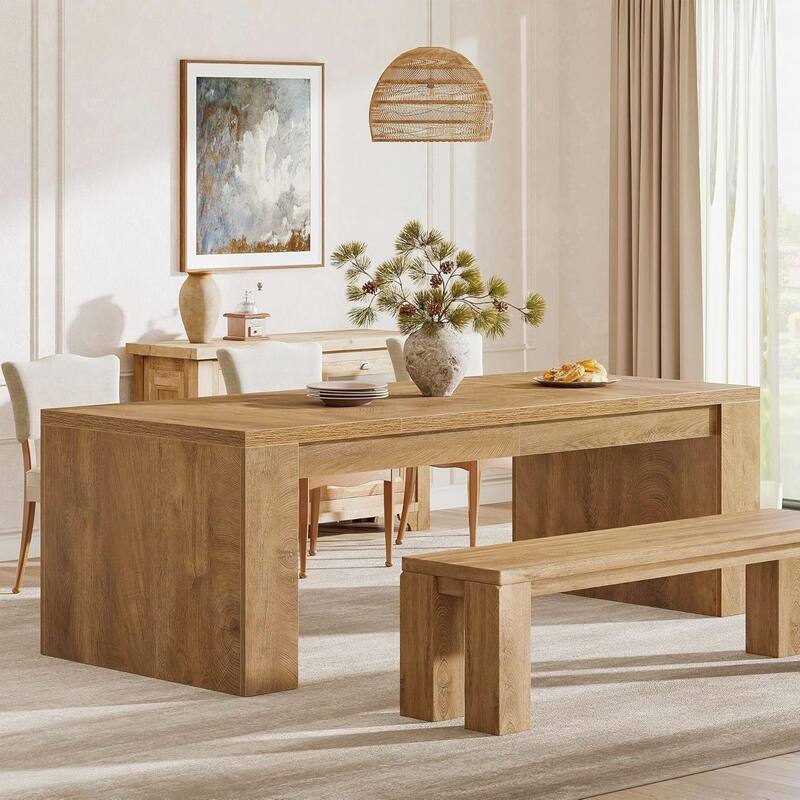 70.86-Inch Rectangular Dining Table for 6-8, Farmhouse Wooden Kitchen Table