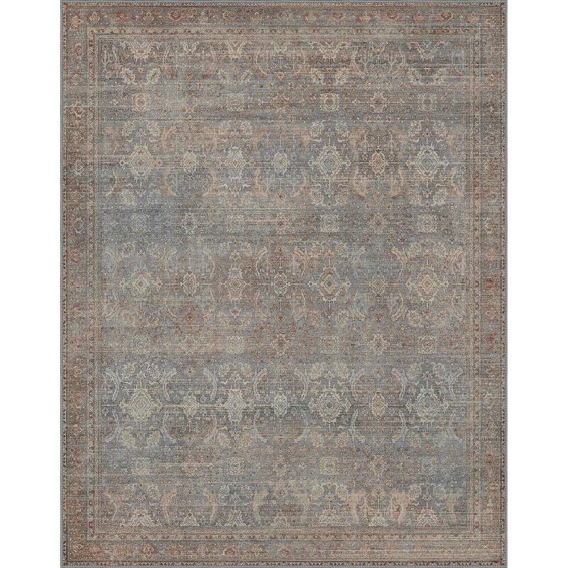 Mcow Vintage Floral Low-Pile Machine Washable Non-Slip Area Rug