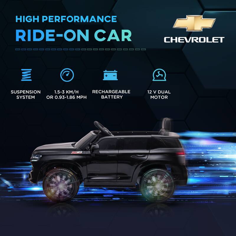 Chevrolet TAHOE 12V Kids Ride-On Car with Remote Control, Music, Lights, Suspension, for Ages 3-6
