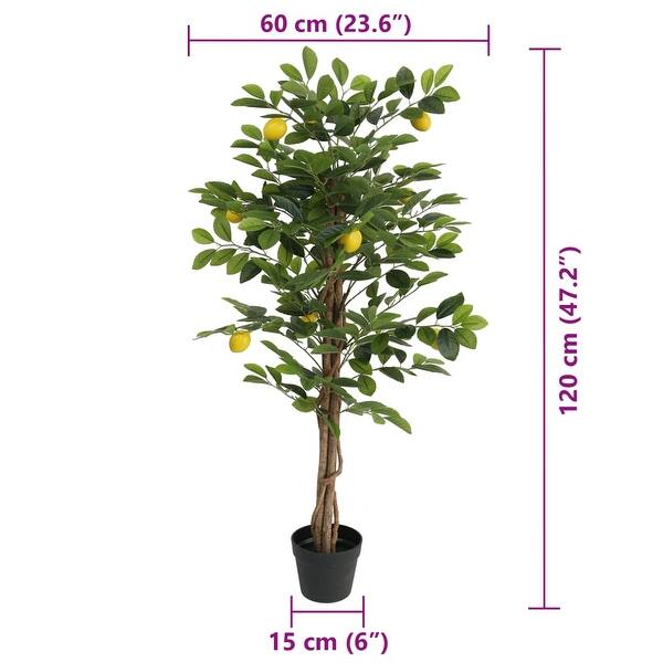 dimension image slide 2 of 3, vidaXL Artificial Lemon Tree with 3 Trunks Green 3.5"/47.2"/70.9" PP