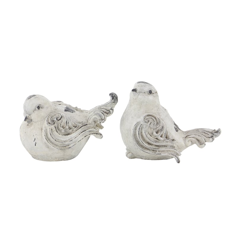 Polystone Bird Indoor Outdoor Garden Sculpture - Set of 2 White - Roche River Decor