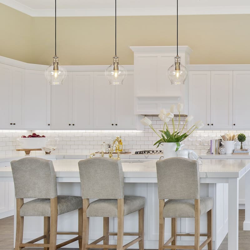 Coria Modern Glam Mini Pendant Light 1-Light Chic Dimmable Kitchen Island Lamp Fluted Glass Dining Room - D 6.7" x H 9.5"