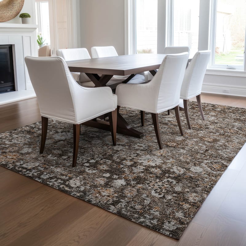 Machine Washable Indoor/ Outdoor Chantille Traditional Vintage Floral Rug - Fudge - 8' x 10'