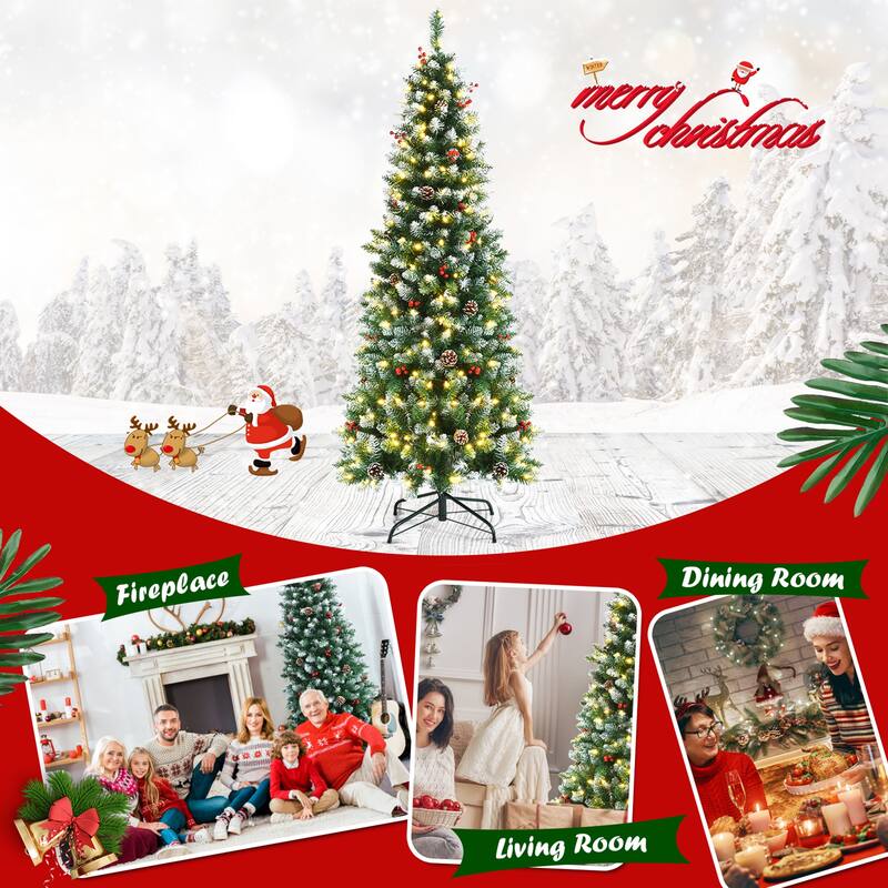 Gymax 5/6/7 FT Pre-lit Hinged Christmas Tree Artificial Pencil Xmas