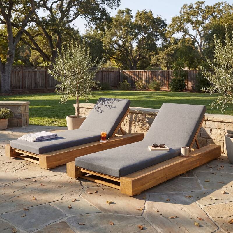 Christopher Knight Home - Amedea Outdoor Acacia Wood Chaise Lounge with Adjustable Backrest & Water-Resistant Cushion