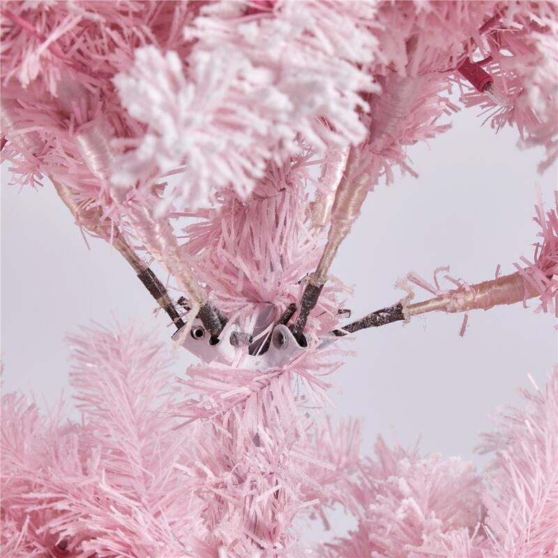 Yaheetech Pre-lit Flocked Artificial Christmas Tree Snow Frosted Christmas Tree, Pink