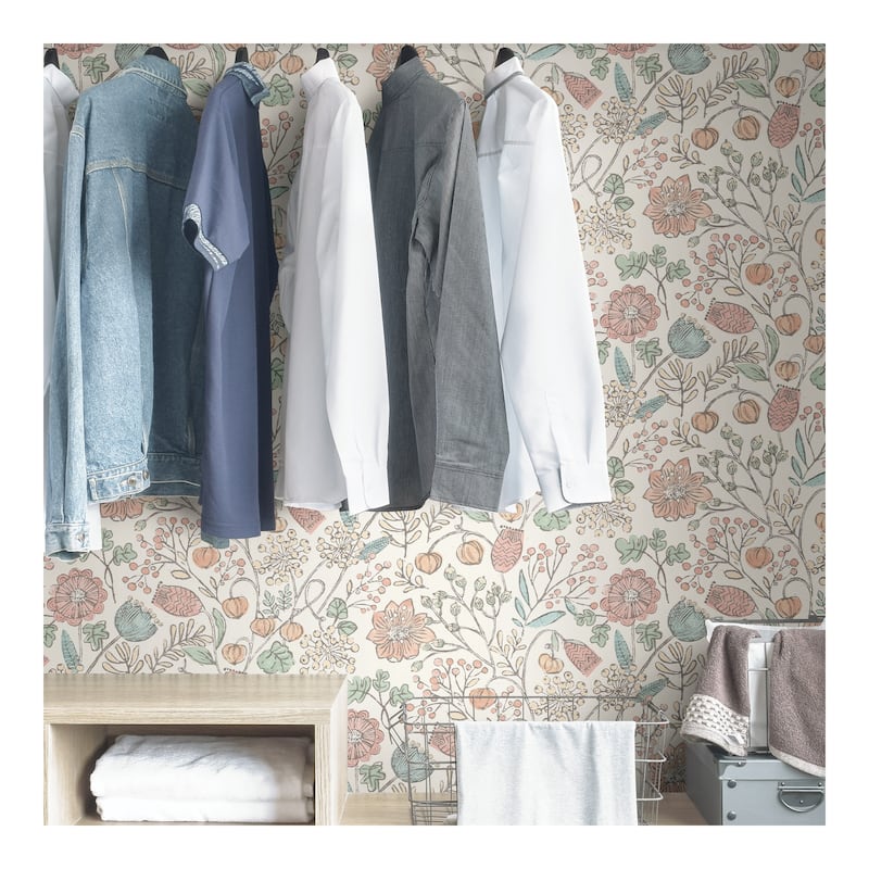 NuWallpaper Pastel Southern Trail Hand-drawn Floral Peel-and-Stick Wallpaper - 216in x 20.5in x 0.025in