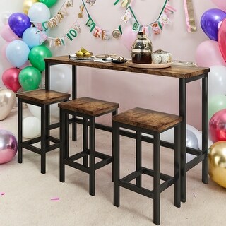 Counter Height Extra Long Dining Table Set with 3 Stools Pub Kitchen ...