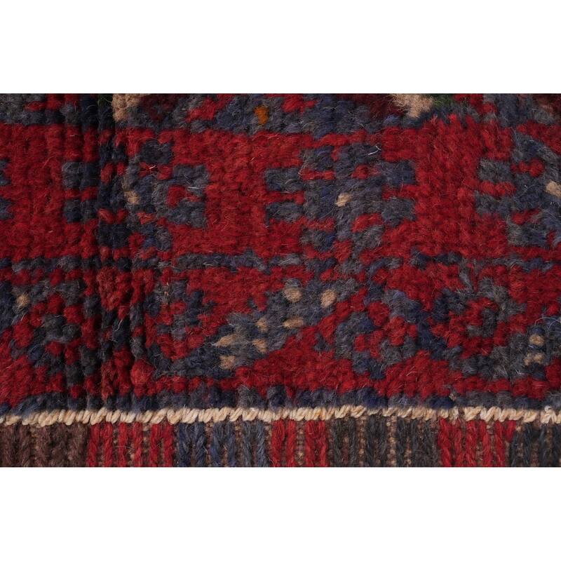 Hand Knotted Oriental 100% Wool Carpet Traditional Tribal Red Balouch Runner Rug - 7' 1'' X 1' 11''