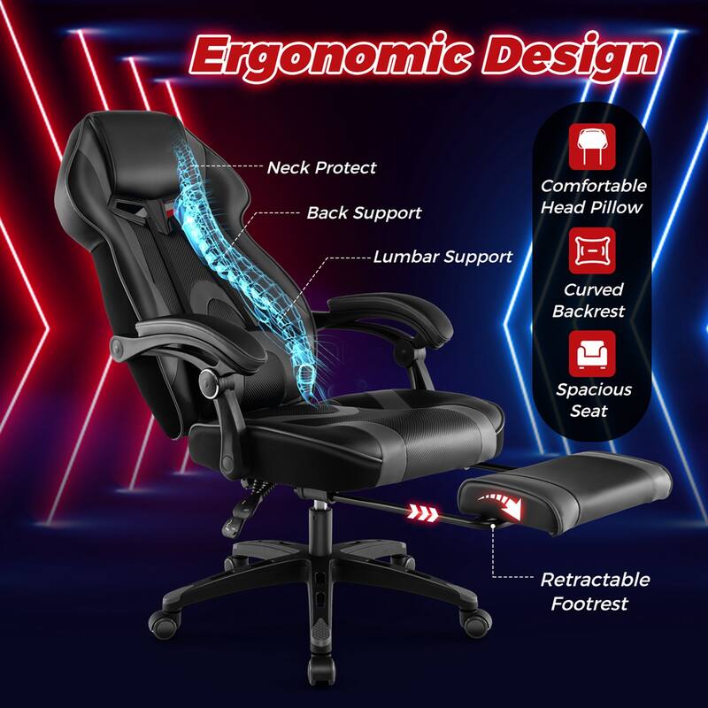 Costway Adjustable E-Sports Racing Style Chair with Padded Headrest, - See Details