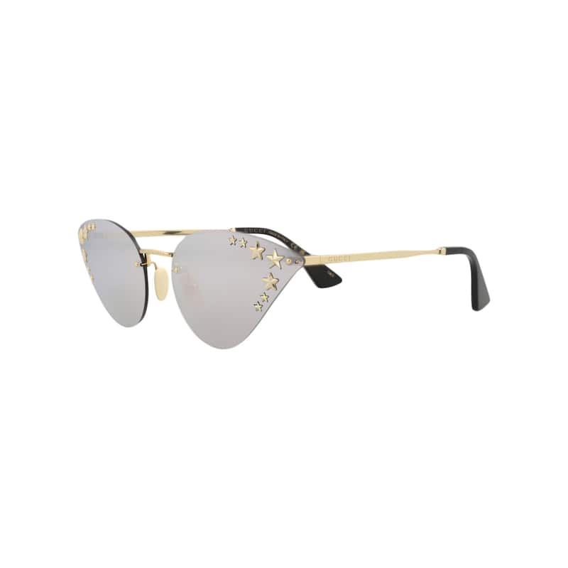 Gucci Cat Eye-Frame Metal Sunglasses, Grey Mirror White Lens, Shiny Endura Gold Frame