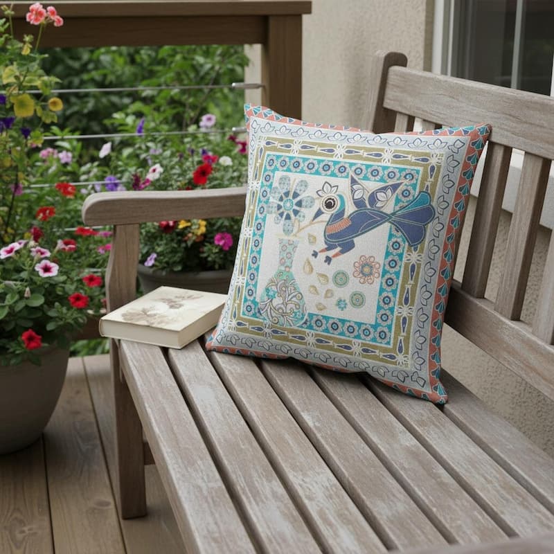 HomeRoots 20" x 20" Light Green Peacock Blown Seam Floral Indoor Outdoor Throw Pillow - 20.00' X '5.00' X '20.00 - Light Green - 20.00' X '5.00' X '20.00