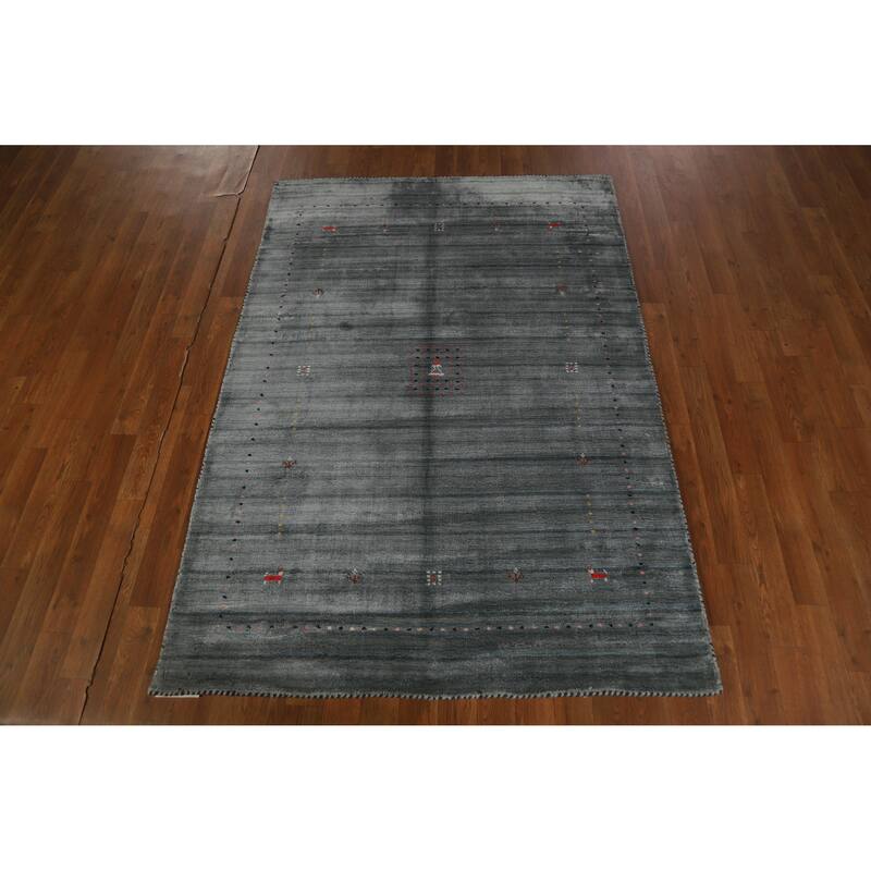 Hand Knotted Oriental 100% Wool Carpet Tribal Animal Pictorial Green Gabbeh Area Rug - 5' 10'' X 4' 1''