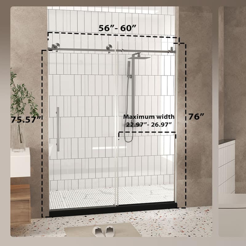 60" x 76" Sliding Frameless Shower Door - 60'' x 0.31'' x 76''