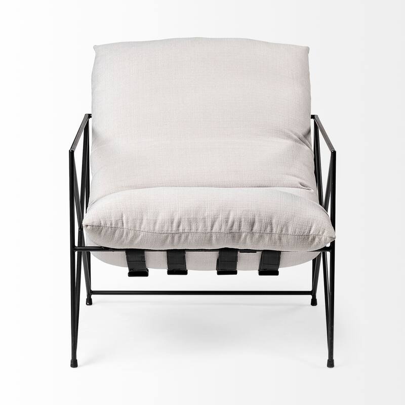 Leonidas Cream Upholstered Padded Seat and Black Metal Frame Accent Chair - 28.5W x 29.5D x 34.0H
