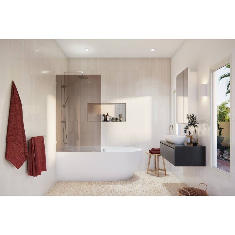 Ursa 34 in. W x 58.25 in. H Frameless Shower Bath Fixed Panel with Bronze Tint