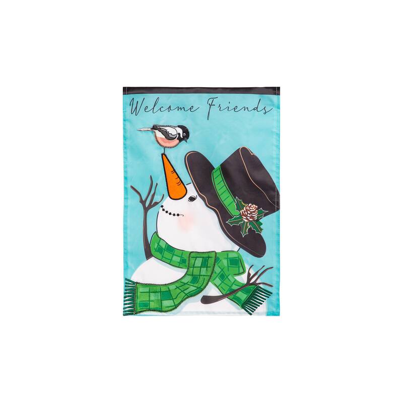 12.5 in. x 18 in. Snowman and Chickadee Applique Garden Flag