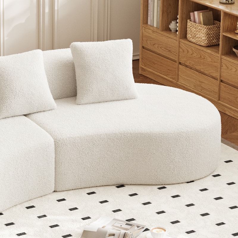 Curved Velvet Boneless Cloud Sofa with 3 Pillows, 5-Seater Modular Sectional Sofa, High-Density Foam Upholstered Sofa