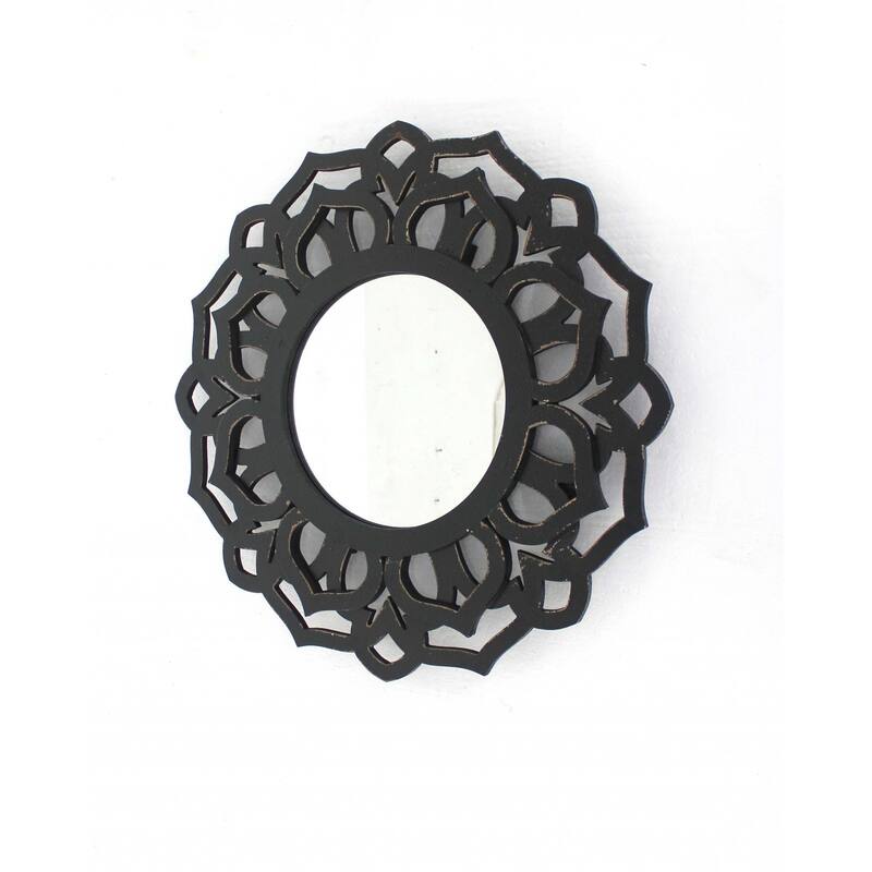 HomeRoots 24" Distressed Circle Accent Mirror Wall Mounted With Frame - 39