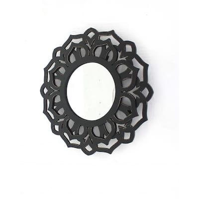 HomeRoots 24" Distressed Circle Accent Mirror Wall Mounted With Frame - 39