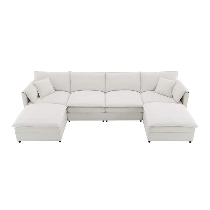 Merax Chenille Modular Sectional Sofa with Ottomans and Double Cushions
