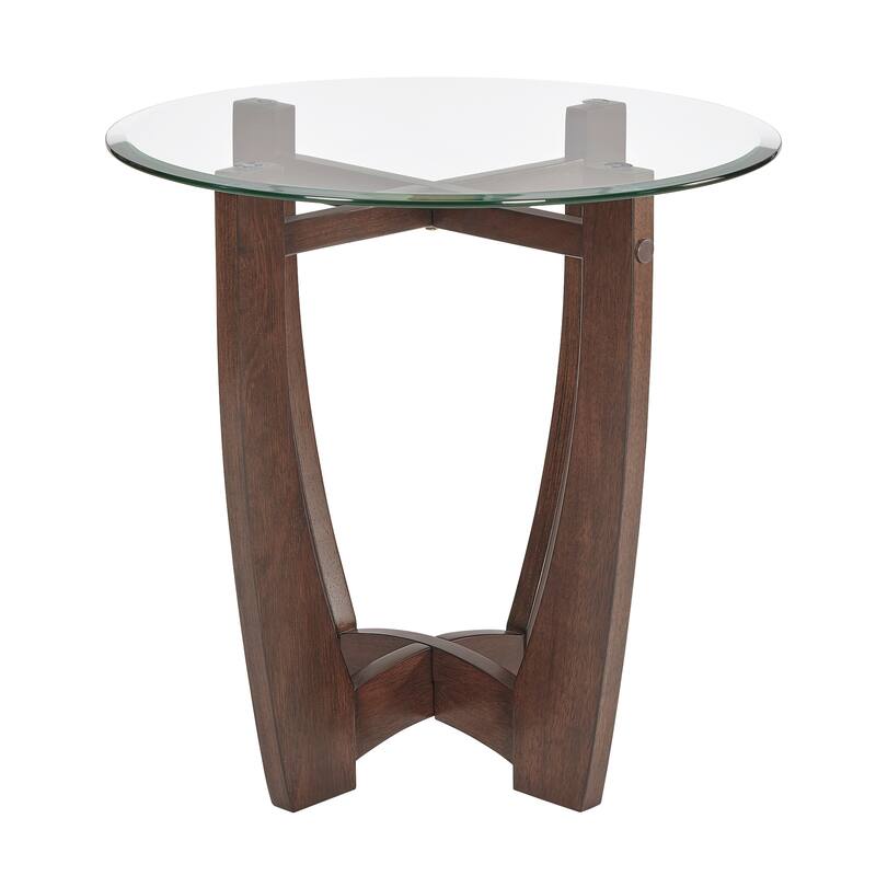 23.5 Inch Round Glass Coffee Table, Cherry Round Coffee Table Center Table With Glass Top, Small Coffee Table