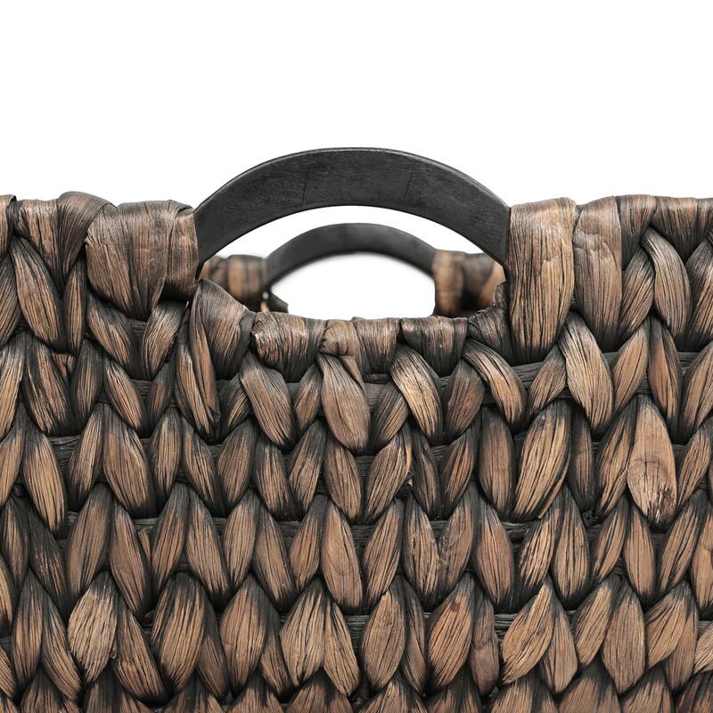 Astor Handwoven Water Hyacinth Nesting Storage Baskets, Wood Handles (Set of 3)